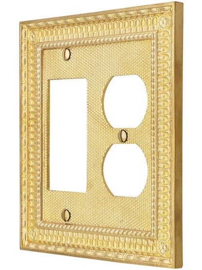 Pisano Duplex / GFI Combination Cover Plate in Polished Brass.